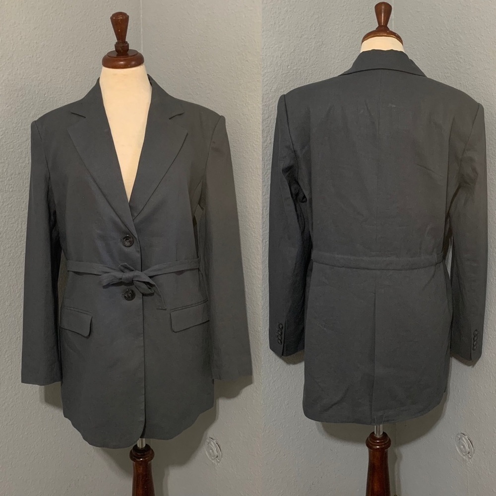 ZARA New Gray Linen Blend Belted Lapel Collar Long Sleeves Blazer Size S 2753129 - Picture 4 of 17